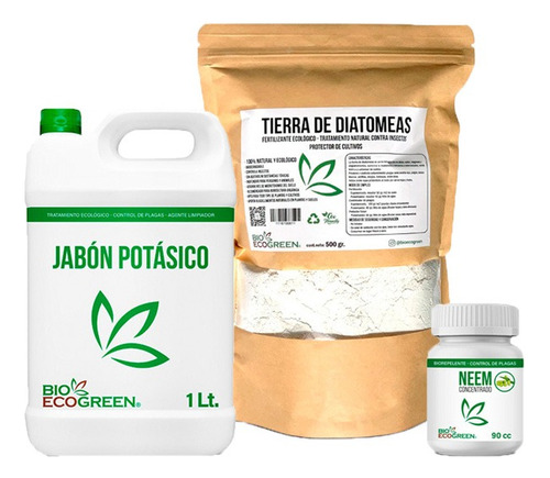 Jabón Potásico (1lt)+ Aceite Neem (90cc)+ Diatomeas (500gr)