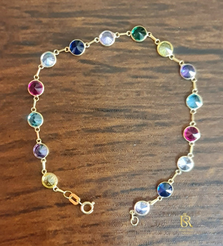 Pulseira De Ouro 18k Reforçada Com 15 Pedras Redondas Com Nf