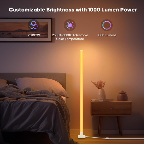 Lámpara De Pie Rgb, Lámpara De Pie Led De Esquina De 63 PuLG