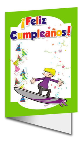 Pack 2 Tarjetas De Feliz Cumpleaños Surf Surfista Surfer Fan