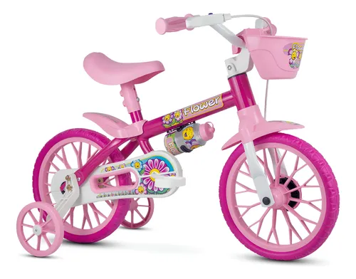 Bicicleta Infantil Menina Aro 12 Nathor Flower Rosa 2 4 Anos Rosa Único