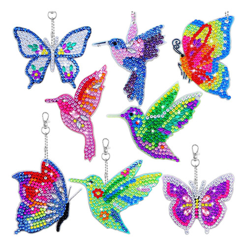 8 Llaveros De Pintura De Diamantes Colibris Y Mariposas