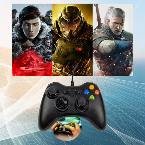 Controle Usb Com Fio Para Xbox 360 Computador Ps3 Gamepass Preto