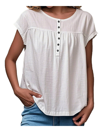 Camisa Casual Transpirable Con Botones Lisos Para Mujer, Cue