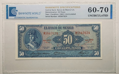 50 Pesos Allende 1963 Familia Aa W5847624 Certificado !