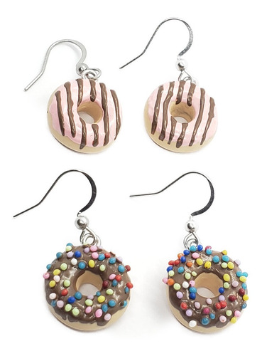 Aretes De Dona De Chocolate Y Fresade Pasta Francesa 2 Pares