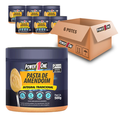 Pasta De Amendoim Power1one Tradicional 500g (6 Potes) Kit