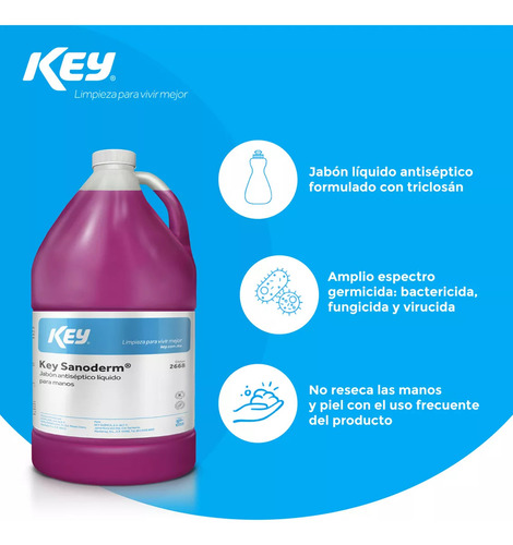 Jabón Antiséptico Líquido Para Manos Key Sanoderm 4lt