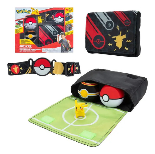 Figura Pokemon - Bolso Entrenador Con 2 Pokebolas Pikachu