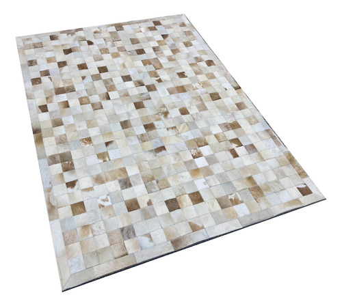 Tapete De Couro De Boi Bege Malhado 2,20x2,70 7x7 Com Borda 2.7 M 2.2 M Quadriculado Bege Malhado