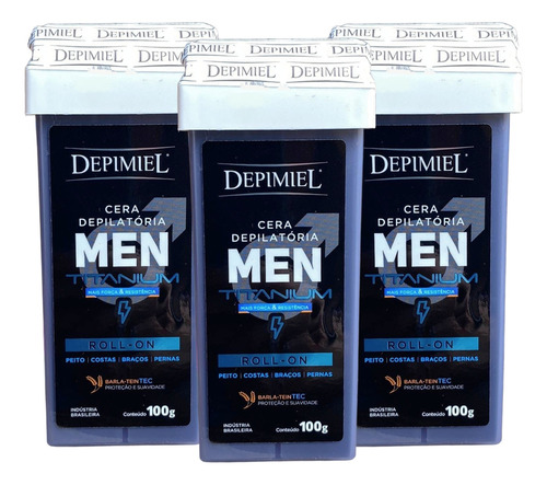 Kit 3 Ceras Roll-on Depilatória Men Powerful Homen Depimiel