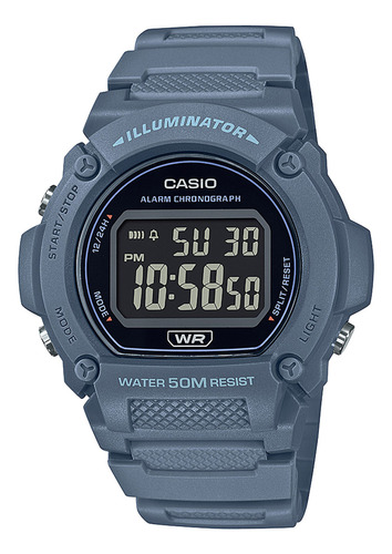 Reloj de pulsera Casio W-219HC-2BVDF, digital, para mujer, fondo azul, con correa de resina color azul, bisel color negro y hebilla simple