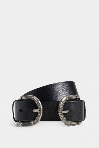 Cinturón Unifaz Bolet De Cuero Para Mujer Hebilla Texturizad Color Negro Talla Xl