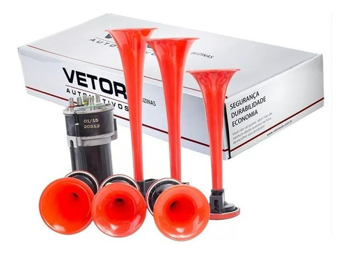 Buzina Musical Vetor Vt050 Eletropneumática 12v - 6 Cornetas