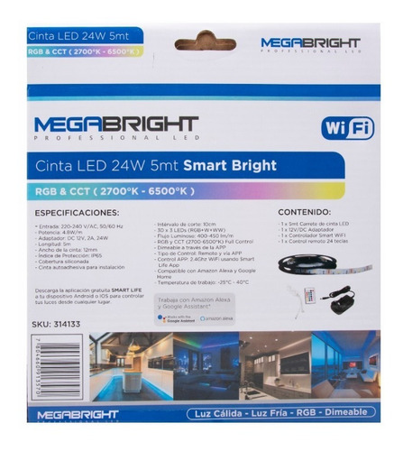 Imagen 2 de 7 de Cinta Led Inteligente Wifi Smart - Google Home Alexa