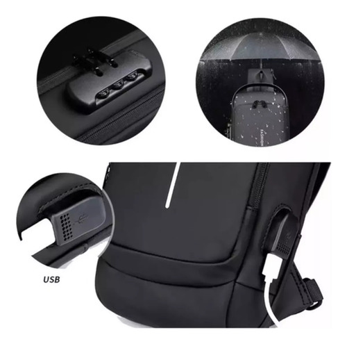Combo Mochila Antirrobo Usb + Powerbank + Auriculares F9 Azul/dorado Liso