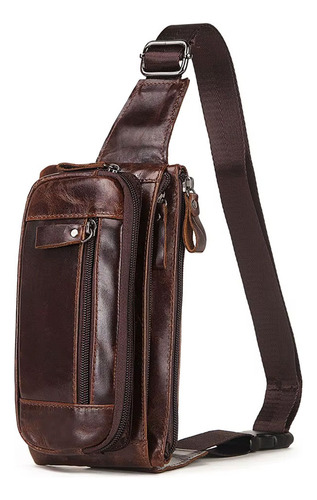 Riñonera Cuero Genuino Para Hombre, Bolsa De Pecho De Viaje