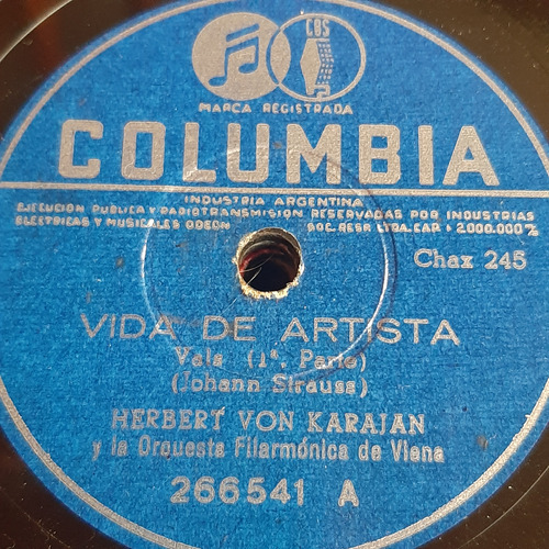 Pasta Herbert Von Karajan Orq Viena Strauss Columbia Tc81