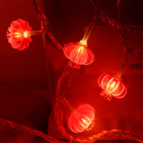 Cadena De Faroles Chinos Rojos Con Cuentas Led Impermeables