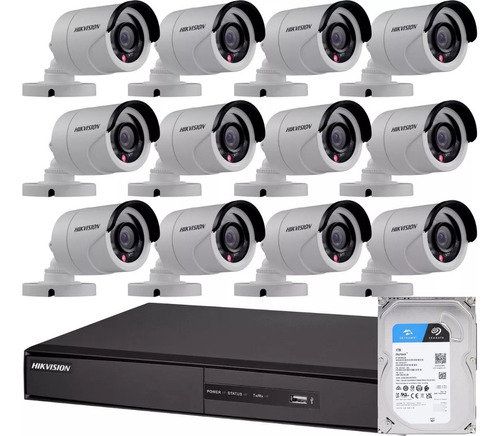 Kit Seguridad Hikvision Dvr 16 + 1tb + 12 Camaras 2mp 1080p