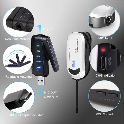 Microfono Solapa Inalambrico Para Pc Alvoxcon Lavalier Usb