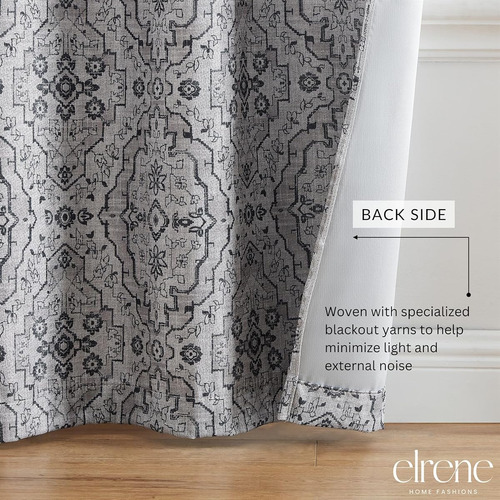 Juego De 2 Cortinas Estampadas Color Gris Elrene Home Ikat Gris