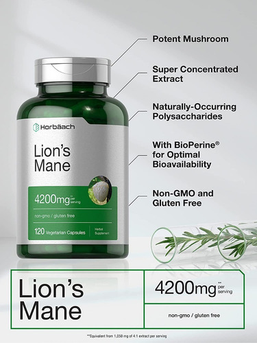 Imagen 3 de 3 de Lions Mane Mushroom 4200 Mg 120 Caps Melena De Leon Hongo