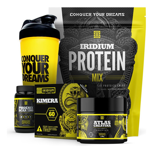 Kit Whey Protein Mix + Kimera + Creatina + Bcaa + Shaker Sabor Chocolate