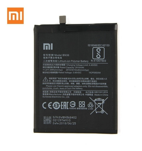 Bateria Litio Para Xiaomi Mi A2 6x Original Bn36 3010 Mah