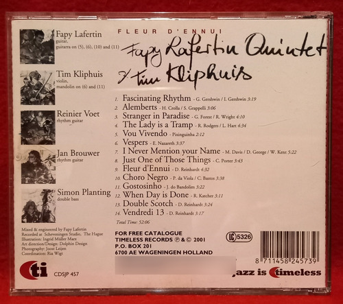 Fapy Lafertin Quintet Fleur D' Ennui Gypsy Jazz Holanda 2001 (Usado)