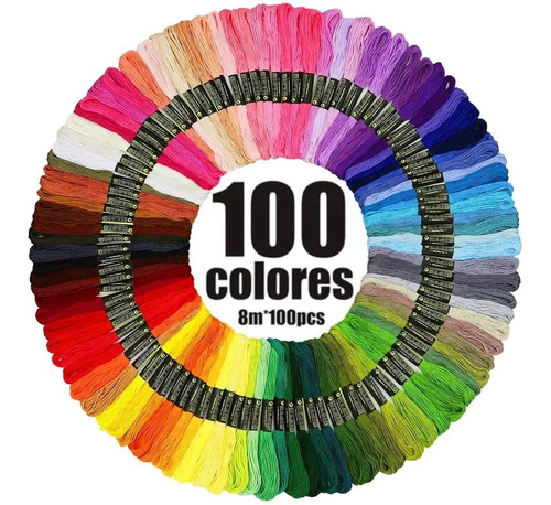 Imagen 1 de 7 de Hilo Para Bordar, 100 Madejas Colores Surtidos 100 Pza 