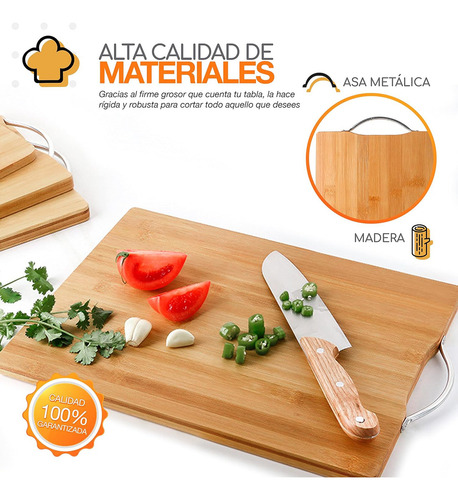 Tabla Picar Cortar Bambú Madera 3en1 Con Agarradera Lagom 28x38cm Tabla Slice Para Cocina De Madera Ecológica.rebana Vegetales, Carne, Fruta, Queso Más