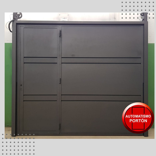 Portón Levadizo Manual C/puerta Y Apliques De Acero 255x205 Gris Oscuro