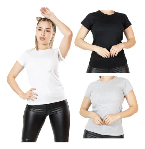 comprar Pack X3 Remera Lisa  Algodón Peinado Cuello Cerrado Mujer 