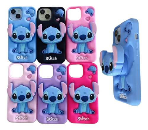 Funda De Stitch Silicón Con Pop Para Iphone 14pro 14 Pro Rosa Pálido