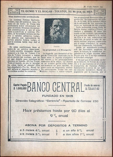 Banco Central Antiguo Aviso Publicitario De 1925