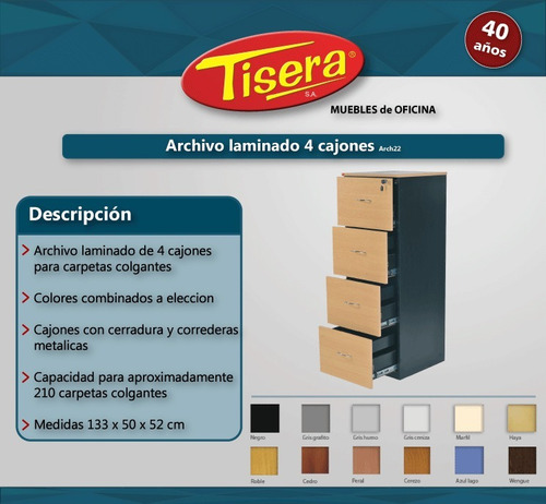Archivo Laminado Fichero Carpeta 4 Cajones Tisera Arch22