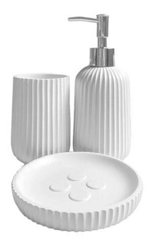 Set De Baño 3 Piezas Cerámica Bath Blanco Dispenser Jabonera