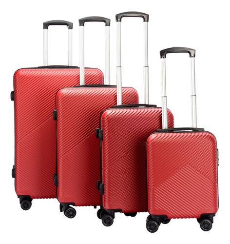 Set De 4 Maletas Rígidas Travel Elite, Prácticas Y Seguras Color Rojo