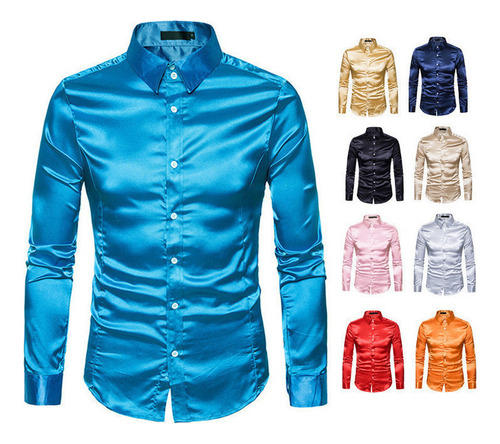 Camisa Manga Larga Hombre Camisa Brillante De Moda Informal