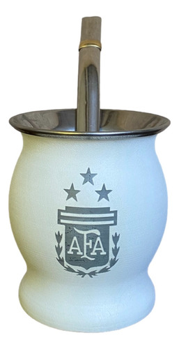 Mate Acero Inoxidable Termico Blanco Futbol + Bombilla 