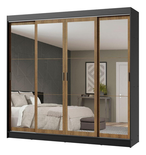 Guarda-roupa Austin 4 Portas De Espelho 3 Gavetas Preto