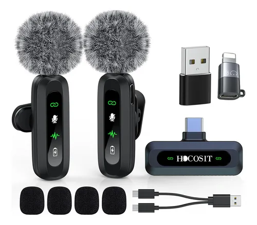 comprar Micrófono inalámbrico Lavalier Cancelación de Ruido Excepcional de alta duración para iPhone iPad Android 2 unidades Hocosit J3 Cancelación De Ruido Con Un Solo Toque Reverb Sonido Estéreo Fuerte