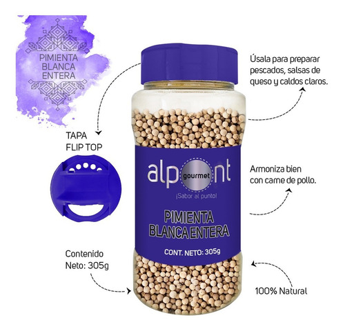 Alpont Pimienta Blanca Entera 305 Gramos 2 Piezas