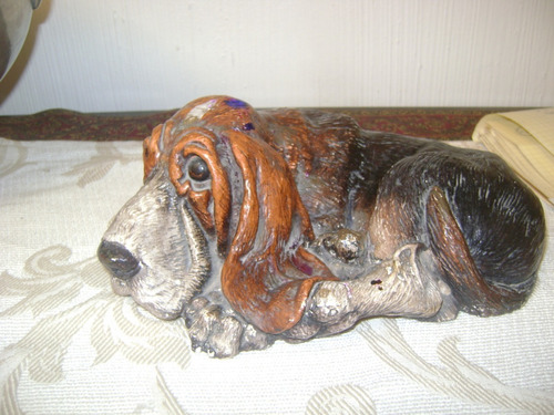 Antiguo Perro En Yeso Pintado A Mano Al Oleo 