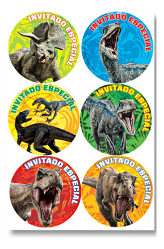 Dinosaurios Jurassic Distintivos Stickers Fiesta Jur0h1