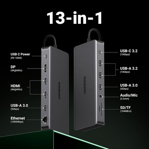 Adaptador Multipuertos 13 En 1 Usb C 4k60hz Ugreen 15978