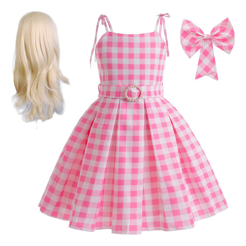 Disfraz De Princesa Barbie Rosa Para Halloween Con Peluca