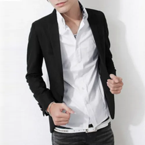 Blazer De Un Solo Botón Para Hombre, Color Liso, Corte Ajust