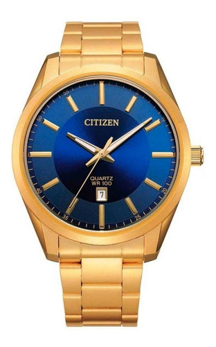 Relógio Citizen Masculino Dourado Azul Bi032-58l